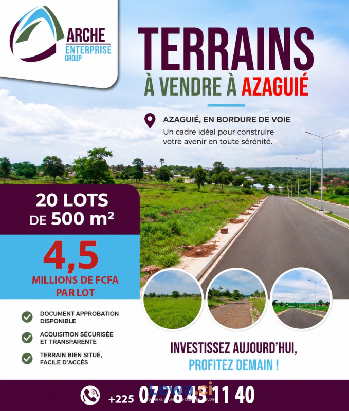 TERRAINS DISPONIBLES À AZAGUIÉ EN BORDURE DE VOIE