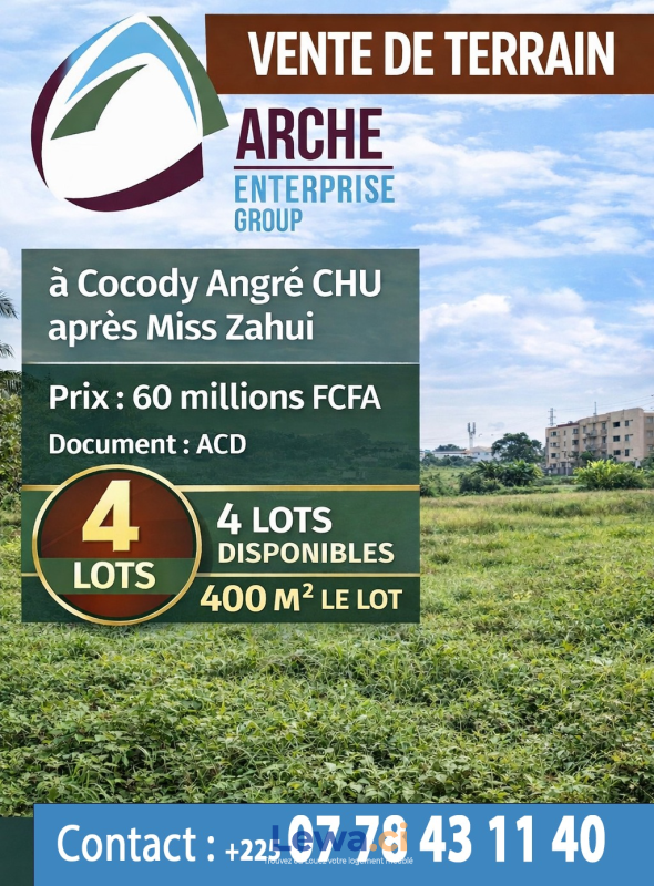 TERRAIN AVEC ACD À VENDRE À COCODY ANGRÉ CHU